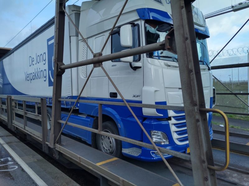 Truck on the train